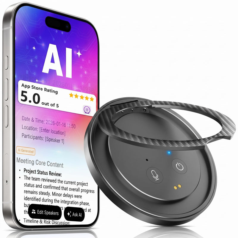 AI Voice Recorder with Transcribe & Summarize for Calls, Meetings & Study | AI Note Taker for Professionals & Teams, 100+ Languages, 360° Magnetic Phone Stand, 1TB Cloud Multi-Device Sync Space Gray