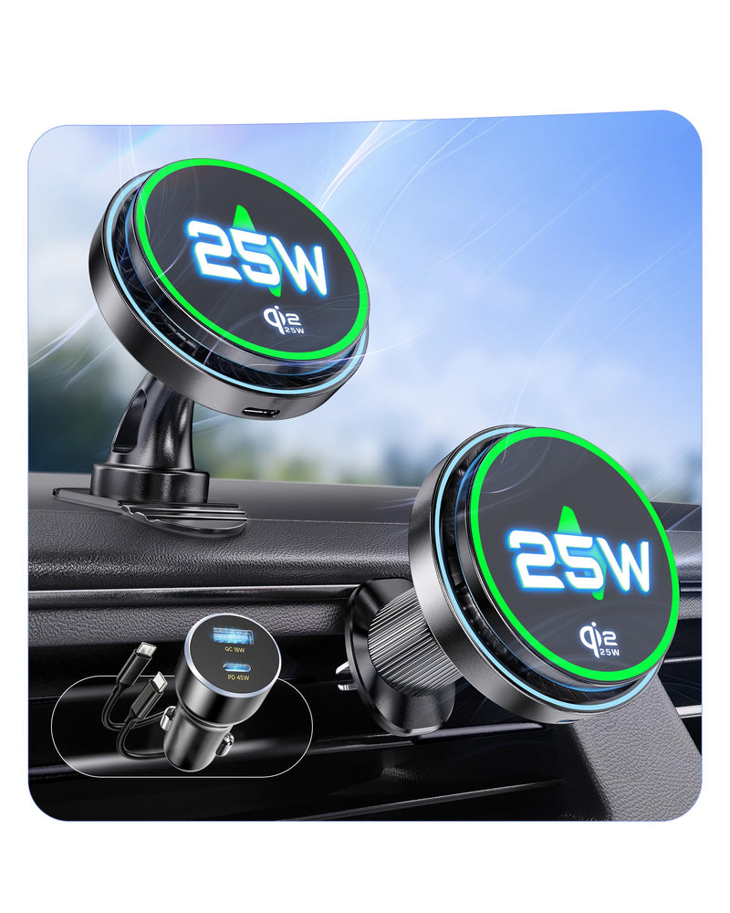 MSXTTLY Qi2.2 25W Certified for Mag Safe Car Mount Charger，Car Vent Charger | Smart Cooling Fan, 2 in 1 Stable 25W Fast Charging Magnetic Phone Holder for iPhone 17/16 series with iOS 26,Galaxy S26 Ultra