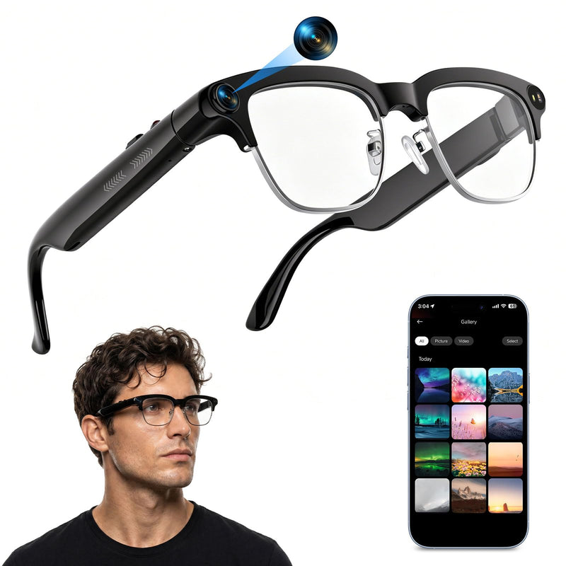 AI Smart Glasses with Camera and Bluetooth, 4K Recording Glasses Video and Audio, 8MP Smart Sunglasses with 3 Lenses, Real-Time Translation, AI Assistant, Open-Ear Music, Object Recognition Black