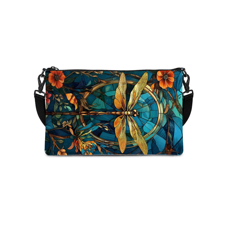 Dragonfly Golden Line Art Phone Case, 2D Flat Fabric Crossbody Pouch | Adjustable Strap, Phone Wallet