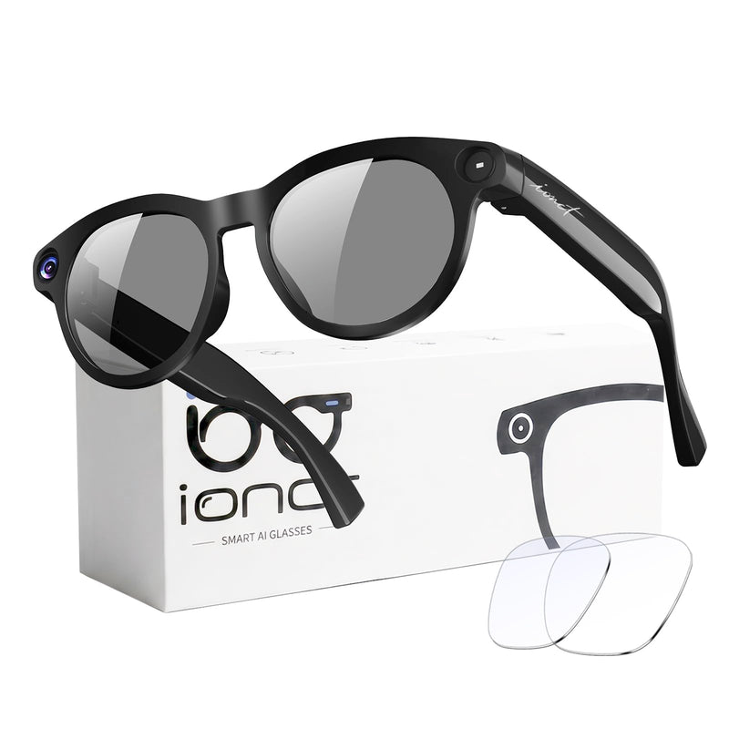 AI Smart Glasses with Camera, 8MP HD Video, Real-Time Translation | Photo Capture,Object Recognition,80min Video Time,Open-Ear Music, Bluetooth Calls, AI Assistant Black