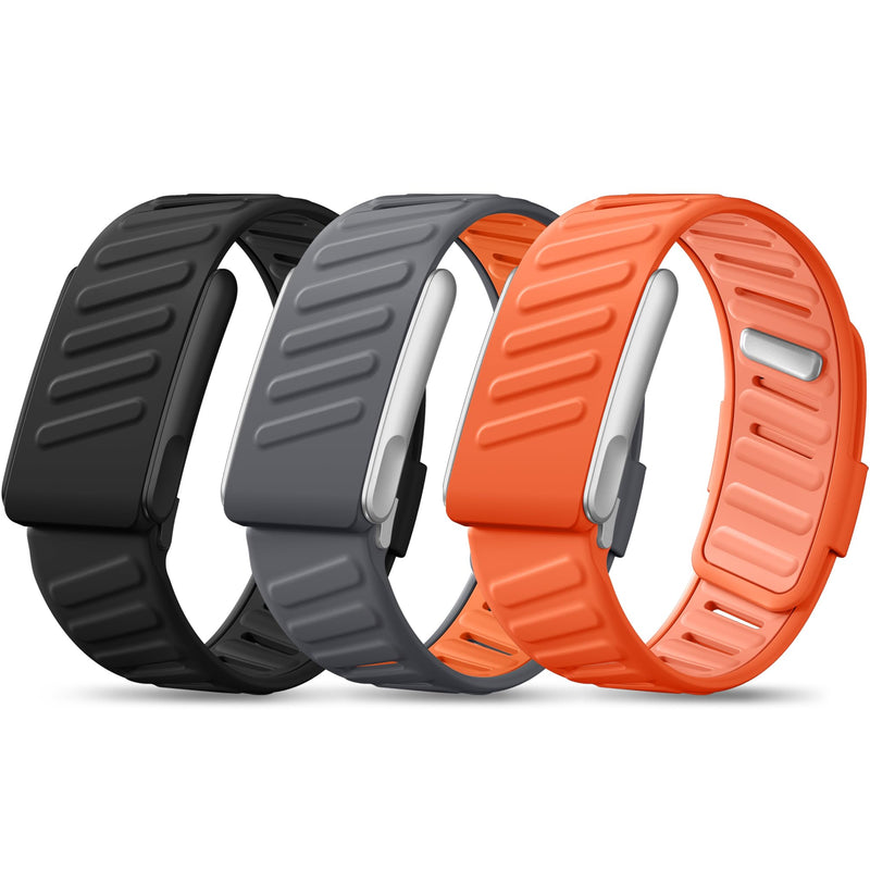 Maledan Waterproof Silicone Sport Band for Whoop 5.0/MG for One/Peak/Life | 3-Pack Soft Silicone Whoop Bands for WHOOP 5.0/MG, Breathable and Sweatproof. Quick-Release Design, Easy to Swap and Clean Orange/Darkgray Orange/Black