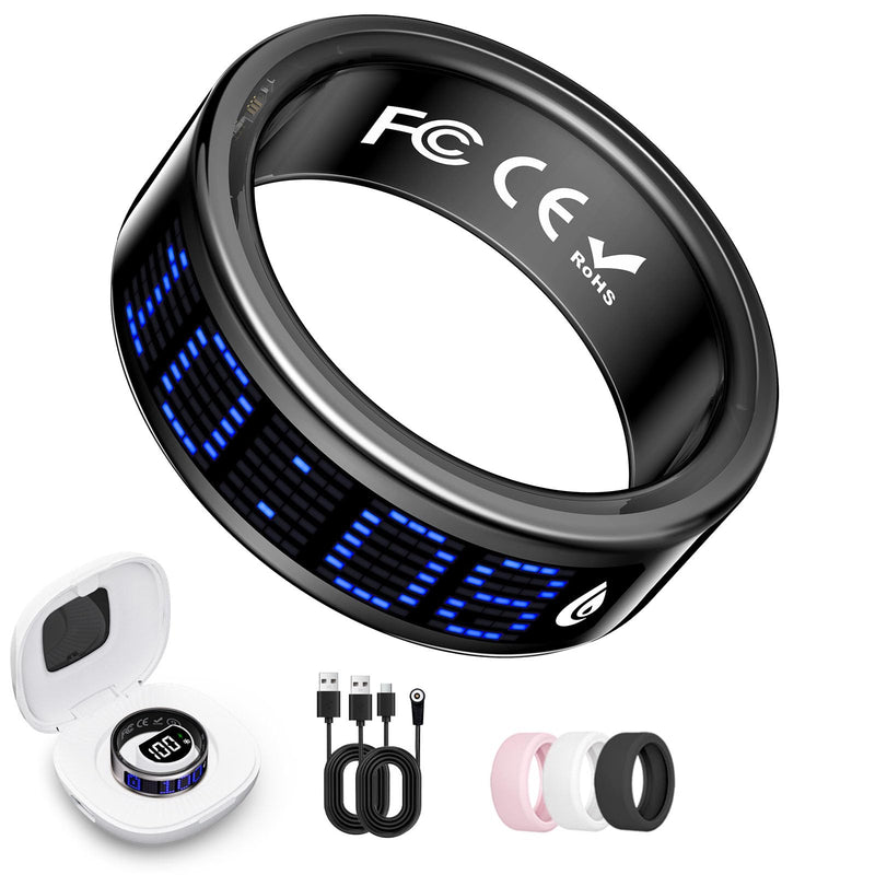 Smart Ring for Women & Men, Fitness & Health Tracker with Display Screen, IP68 Waterproof Smart Rings for Health Monitoring, Fitness Tracker Ring with Call Notification, No App Fe Black 10#