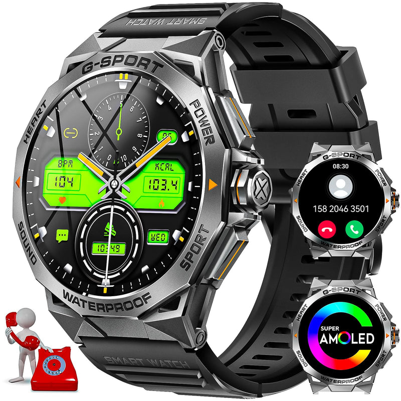 Military Smart Watch for Men (Answer/Make Calls) 1.43" HD 100+ Sports Modes | Rugged Smartwatch with AI Voice Heart Rate Sleep Tracker Calorie Pedometer Outdoor Tactical Smart watch for iPhone Android