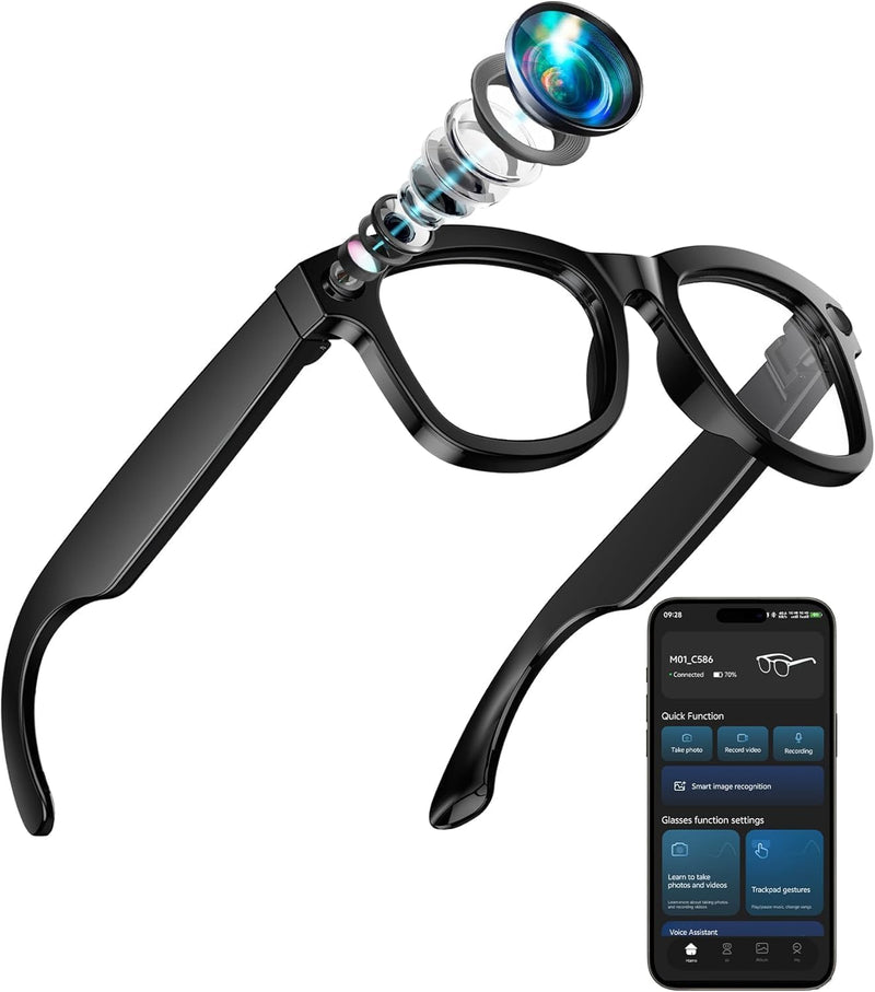 AI Smart Glasses with Camera | 8MP HD Video & Photo Capture, Real-Time Translation, Built-in ChatGPT AI Voice Assistant, Object Recognition