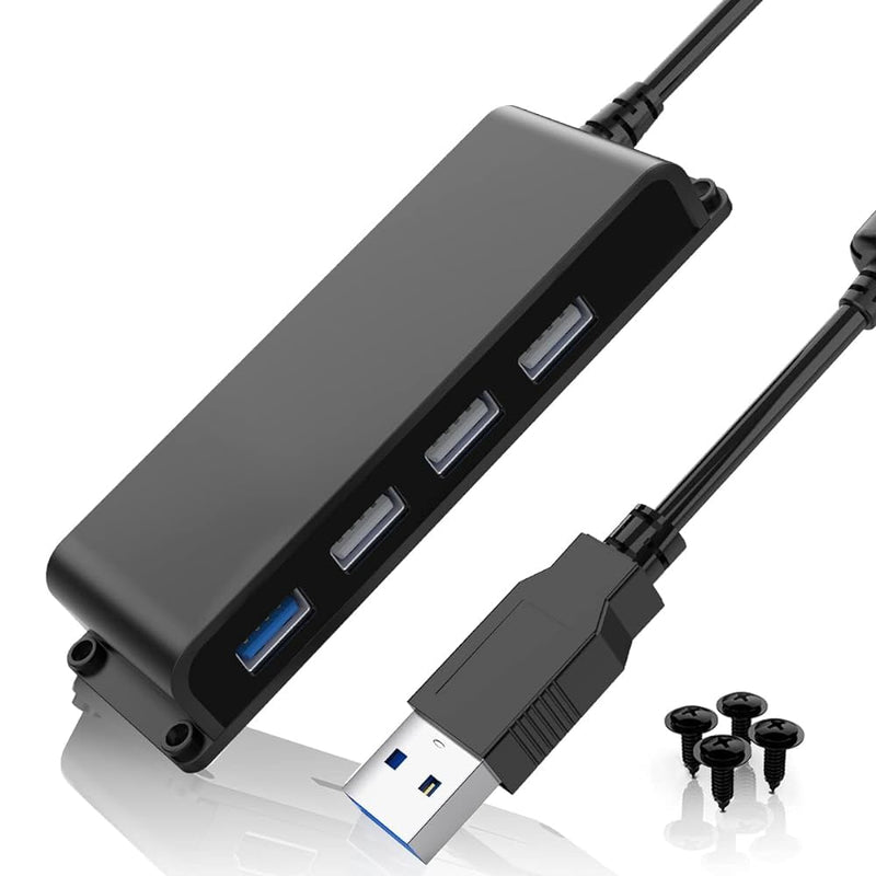 USB Hub with Long Extension Cable, 4-Port USB 3.0 & 2.0 Splitter | Mountable USB Port Extender with 3.3FT Cord, Under Desk or Wall Mount for PC & Laptop