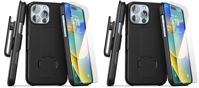 Encased DuraClip for iPhone 16 Pro Max Belt Clip Holster Case with Tempered Glass Screen Protector (Black) (Pack of 2) iPhone 16 Pro Max (Pack of 2) Black