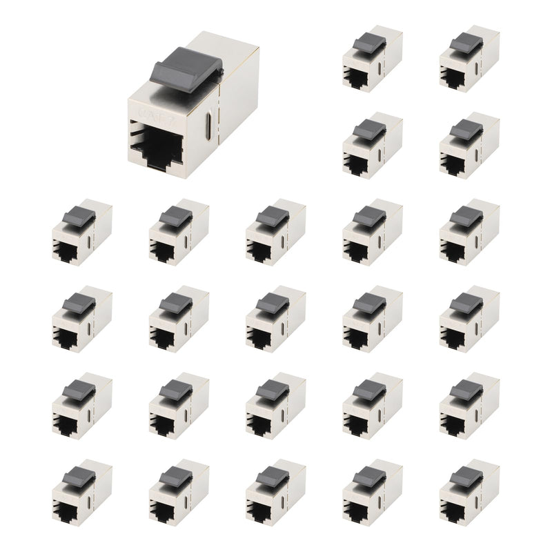 25-Pack Shielded RJ45 Keystone Coupler CAT.7 Female to Female | Gold-plated Contacts, Snap-in Keystone Mount, EMI/RFI Resistance, Tool-free Install, For Patch Panels & Wall Plates 25PCS