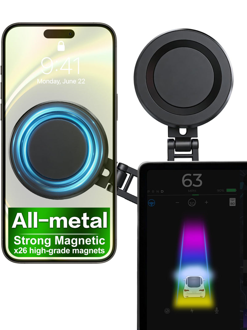 XIREL All-Metal Tesla Phone Mount, MagSafe Foldable 360° Adjustable Holder | Strong magnetic mount for Tesla Model 3/Y/X/S/Juniper/Cybertruck, fits all phones and iPhone 12-17, car interior accessories