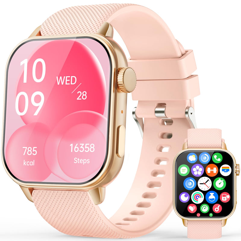 Smart Watches for Women with Bluetooth Call, 1.85" AMOLED HD Fitness Watch | Always on Display (AOD), 120+ Sport Modes, Heart Rate, Sleep & SpO2 Monitor, Text & App Alerts, IP68 Waterproof, Pink Gold