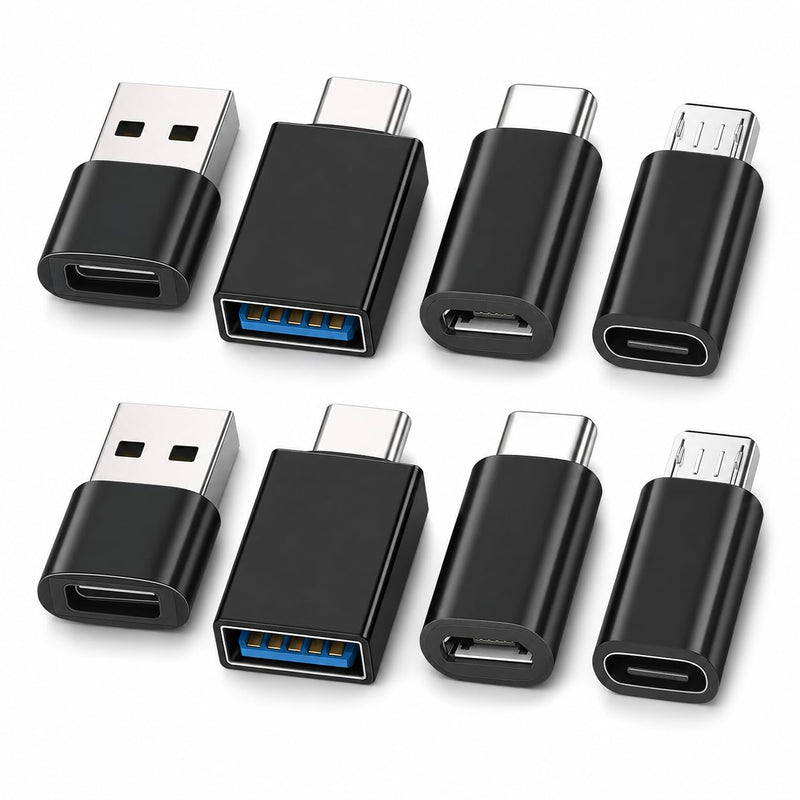 8pcs USB to USB C Adapter, Micro USB to USB C Female Male Converter Connector for Laptop Car Smartphone Headphone Mic PC (8pcs) 8pcs