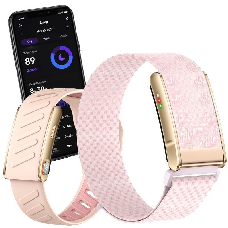 Screenless Smart Fitness Tracker 2 PCS Band Sports Heart Rate Sleep Monitor | Calorie Counter Pedometer Sport Modes Vibration Alarms Call Notification Reminder Remote Camera Activity Tracker gold