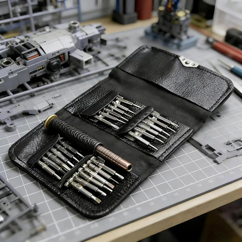 Black Mini Precision Screwdriver Set for Electronics Repair | Magnetic rotatable handle, non-slip grip, 4.2x2.5x0.6in pocket size, for smart devices & consoles.