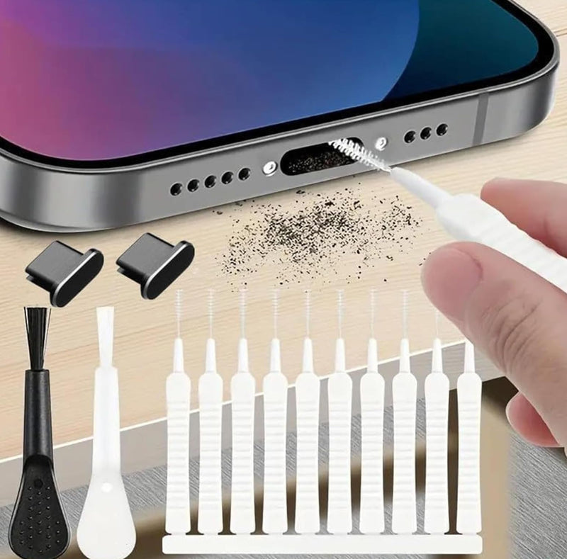 13Pcs Phone Charging Port Cleaner Kit Anti-Clog Dust Cleaning Brush Set | Multi Tool USB Speaker Dust Remover With Dust Plugs For iPhone Android Laptop Earphones