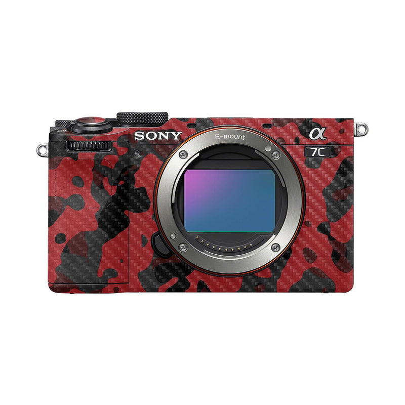 Carbon Fiber Camera Skin Compatible with Sony A7C Mark II (2023) - Red Modern Camo - Premium 3M Vinyl Protective Wrap Decal Cover - Easy to Apply | Crafted in the USA by MightySkins A7C Mark II (2023) Textured Carbon Fiber Finish