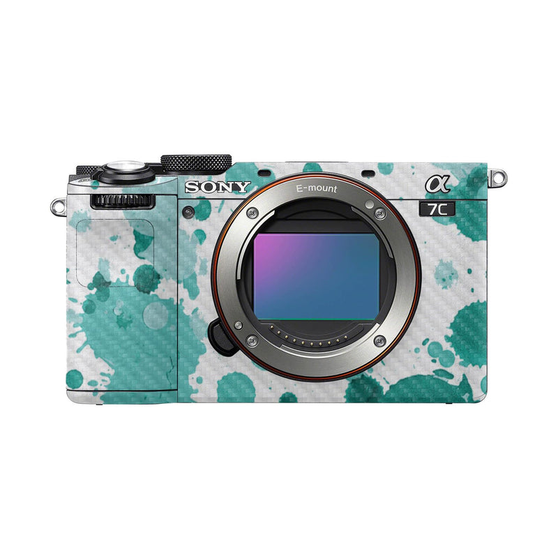 Carbon Fiber Camera Skin Compatible with Sony A7C Mark II (2023) - Teal Splatter - Premium 3M Vinyl Protective Wrap Decal Cover - Easy to Apply | Crafted in the USA by MightySkins A7C Mark II (2023) Textured Carbon Fiber Finish