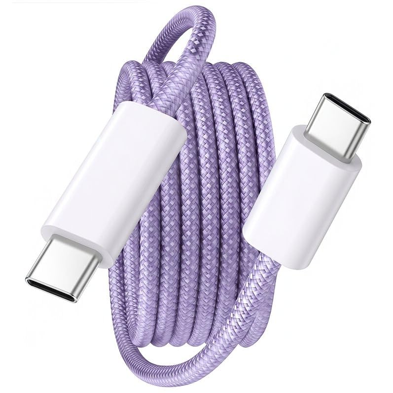 USB-C to USB-C Data Cable, 60W Fast Charge Type-C Charging Cable, Braided USB-C Charging Cable (Purple,2m) Purple 2m