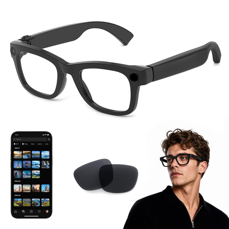 AI Smart Glasses with Camera, 8MP HD Capture 1080P EIS Video & ChatGPT | AI Sunglasses, Hands-Free Video & Photo, 165-Language Real-Time Translate, Dual Open-Ear Speakers, for Travel/Work/Daily