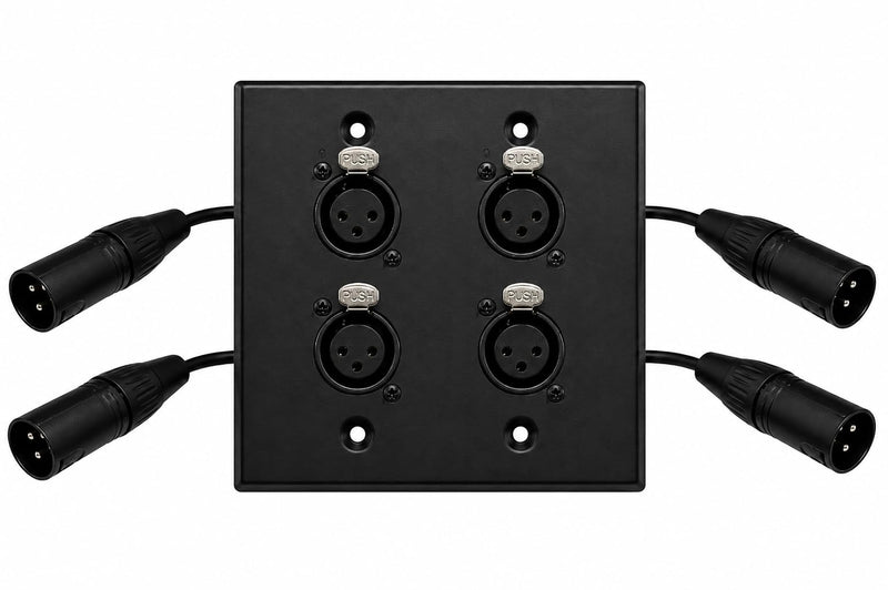 DIYTECH Black XLR Wall Plate, Solderless, No Solder, Audio Wall Plate, for Pro Audio Installation (Female to Male 4-Port)