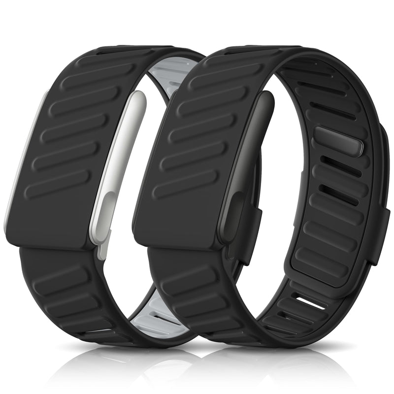 Getino 2 Pack Bands Compatible with Whoop 5.0 Bands One, Peak and MG/Life, Soft Silicone Breathable Waterproof Sport Adjustable Replacement Strap for Whoop Band 5.0 Women Men, Black/Blackgray