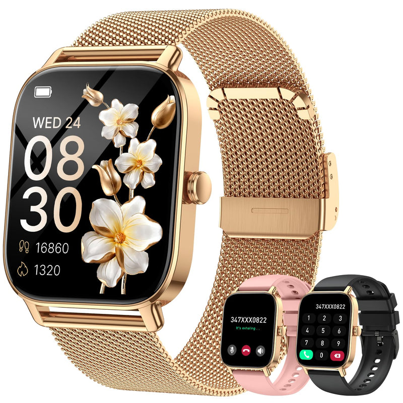 Smart Watch for Women Fitness Tracker: Make Answer Call Smart Watches for Women Digital Watches Waterproof Running Smartwatch for Android Phone iPhone Samsung Compatible Heart Rate Monitor SpO2 Gold