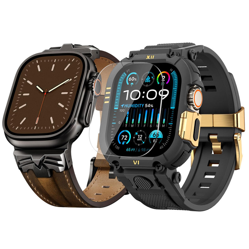DABAOZA Rugged Leather Band with Case Compatible for Apple Watch 49mm Shock&scratch resistant,screen protector,TPU&316 steel for iWatch Ultra 3 2 1
