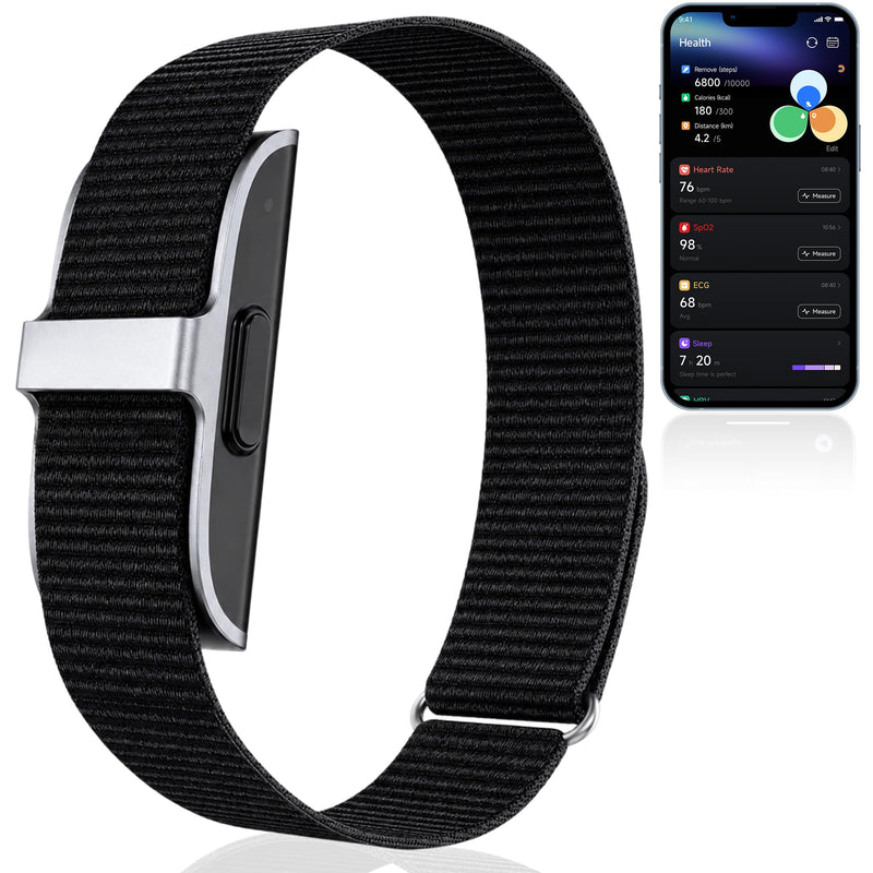 VOCOSTE Screenless Fitness Tracker with Heart Rate, Sleep Tracking | Personalized AI Insights Coaching, Free App, Ad-free, 7 Days Battery, IP68 Waterproof, Works with iOS&Android Black