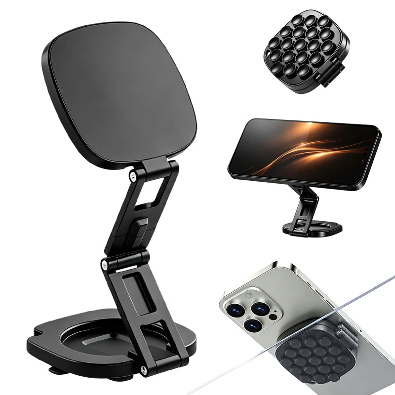 3-in-1 Magnetic Suction Cup Phone Mount, Tri-Axis 360° Adjustable | 12LBS Ultra-Strong Suction Phone Holder, Foldable Pocket-Size Stand for Gym Equipment, Shower Glass, Fridge, Car Windshield