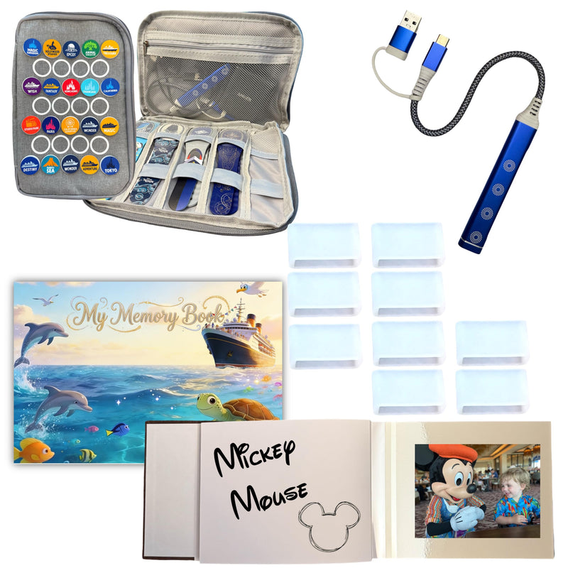 MagicBand Multicharger (with Protectors) & Travel Case and Autograph Book Photo Album Combo