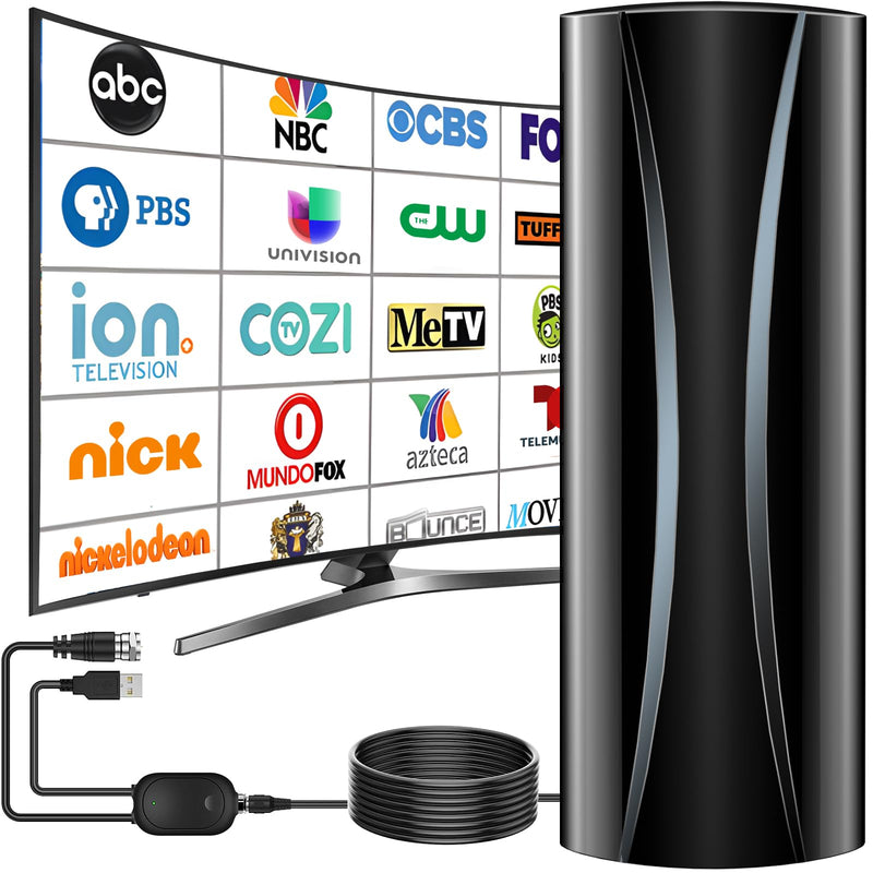 5000+ Miles Indoor TV Antenna,2026 Strongest Digital Antenna for Smart TV and Old TVs, 360° Reception HD Antenna for Local Channels with Amplifier Signal Booster Support 4K 8K 1080p-40ft Coaxial Cable Black