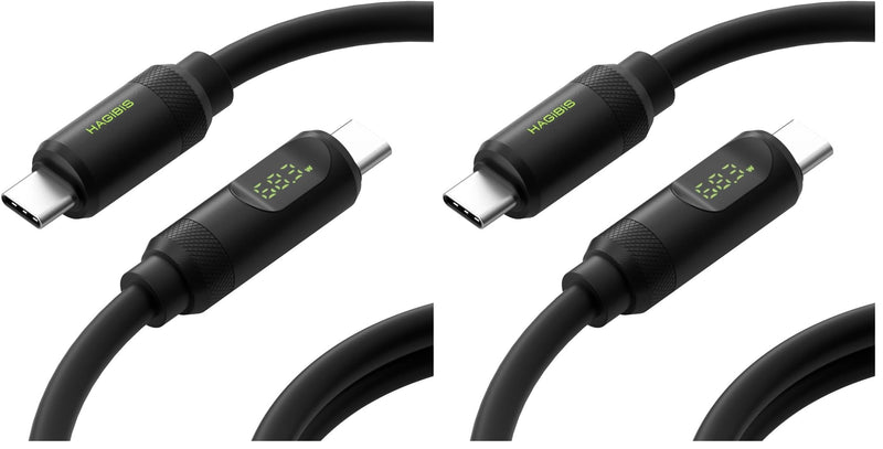 Hagibis USB 4 Cable, LED Display USB C 240W Fast Charging Cable with 8K@60Hz 40Gbps Data Transfer Thunderbolt 4/3 Video Cord for iPhone 17 16 15 Pro Max, iPad, MacBook Pro Air (Pack of 2) 3.3FT (Pack of 2) Silicone Black