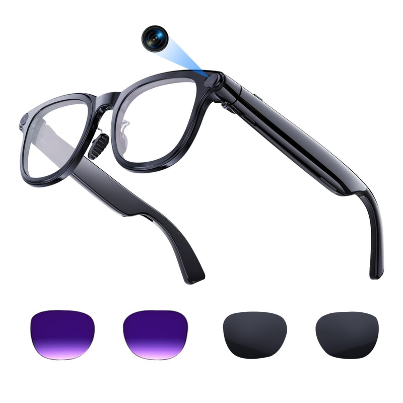 AI Smart Glasses with 4k Camera for Travel & Daily Use, Bluetooth Audio Sunglasses with Open-Ear Speakers, Hands-Free Calling&Vlogging, Real Time Translation (Matt Black)