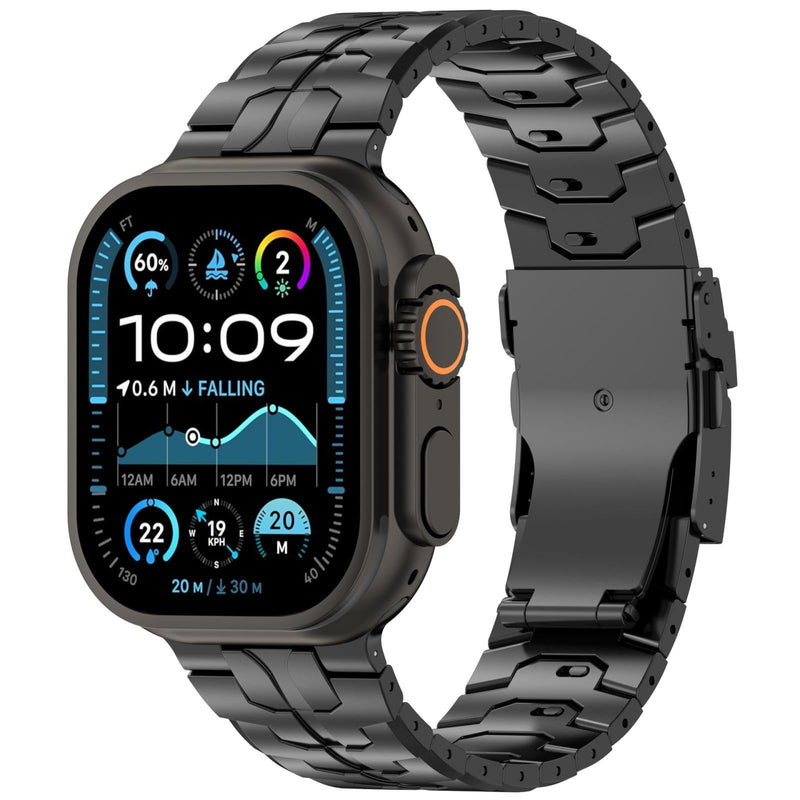 Stainless Steel Watch Band for Apple Watch Ultra, 49mm, 46mm, 45mm, 44mm, 42mm, Black, with Tool-Free Link Removal and Safety Clasp