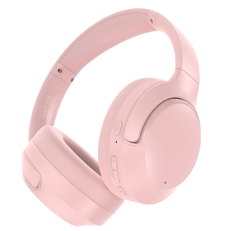 Active Noise Cancelling Headphones, 65H ANC Playtime Wireless Bluetooth | Custom EQ Headphones with Mic, Bluetooth 6.0, Hi-Res Audio, Transparency Mode, Cat Ears Headsets,Commute/Travel/Pink Pale Pink