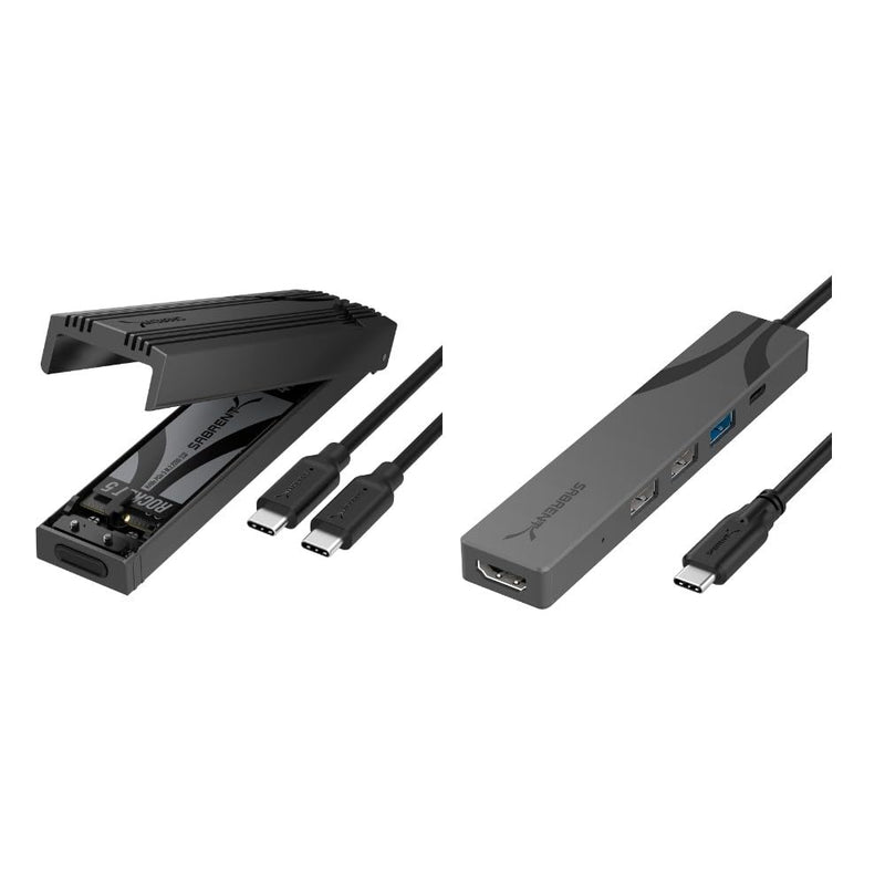 SABRENT USB C NVMe M.2 SSD Enclosure with Multi-Port USB-C Hub (Power Delivery, HDMI, 4K)