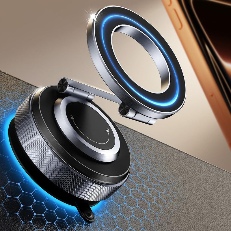 Magnetic Phone Holder for Car, Phone Mount for iPhone and Android | Aerospace Aluminum; 3200gf Magnet; 80LBS Vacuum Suction; 360° Adjustable; Compatible with MagSafe Blue black