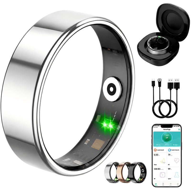 Smart Ring for Women Men, Fitness Tracker Ring with Free App No Subscription Fee, 7 Days Battery Life, Sleep Monitor, Heart Rate & Step Tracker, IP68 Waterproof, Android/iOS Compatible(Silver,9) Silver 9