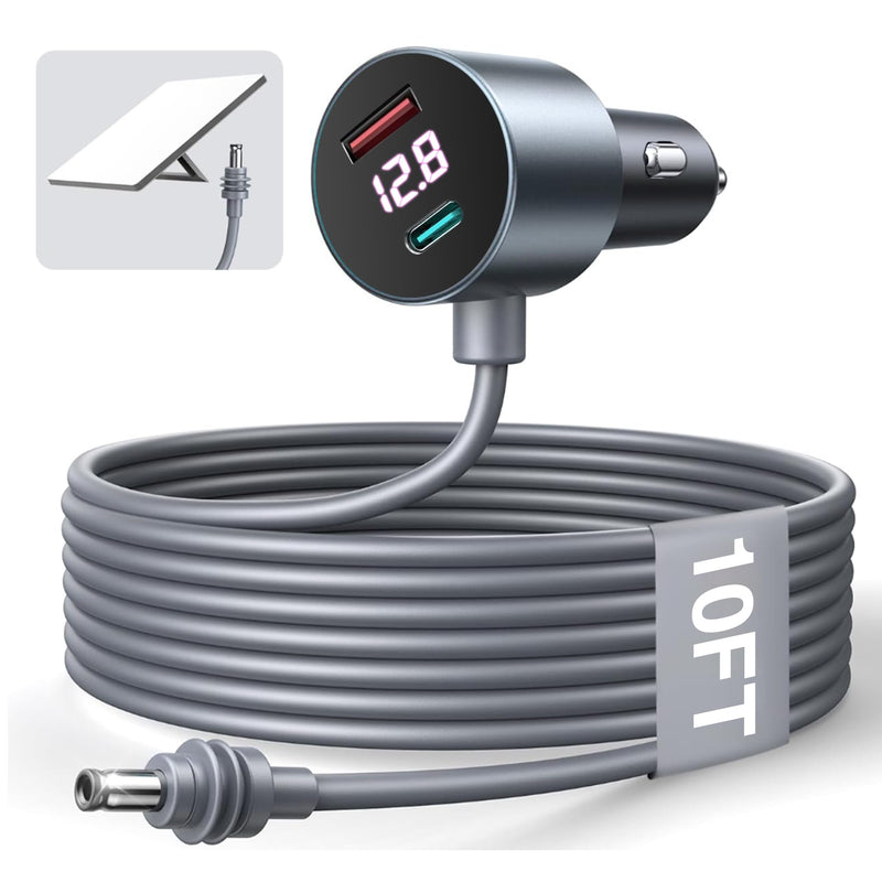10FT Car Adapter for Starlink Mini, Dual PD 30W + USB A 18W Ports for Cars | 12V-24V Cigarette Lighter Charger, Smart Chip 18AWG Cable for Trucks RVs Grey 10FT