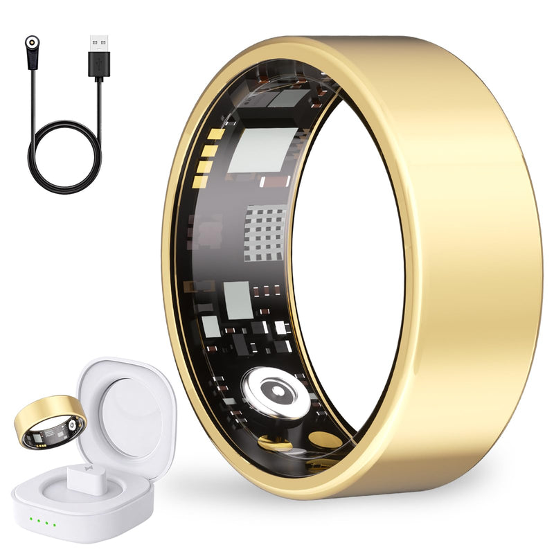 Smart Ring for Women, Health Ring, No Subscription Fee | Tracker Sleep, Blood Oxygen, Heart Rate, SpO2, HRV Stress, Steps Monitor, IP68 Waterproof, Compatible with iOS & Android Gold 6#