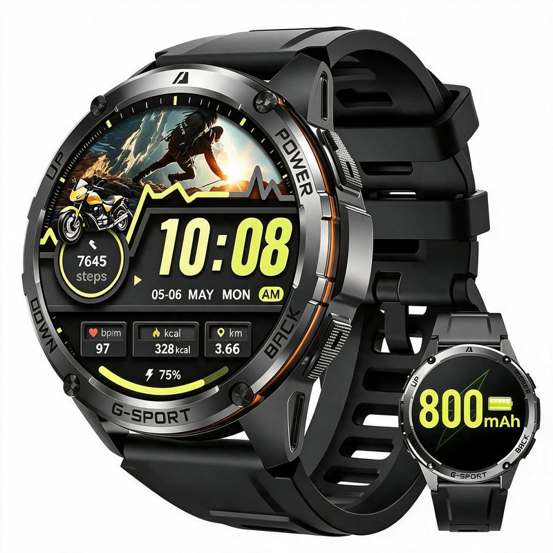 GPS Military Smart Watches for Men - Military Grade, 6-Satellite Positioning, 800mAh 30-Day Battery, 5ATM Waterproof Rugged Fitness Watch for Outdoor Tactical Use 1.43" AMOLED Rugged Fitness Watch