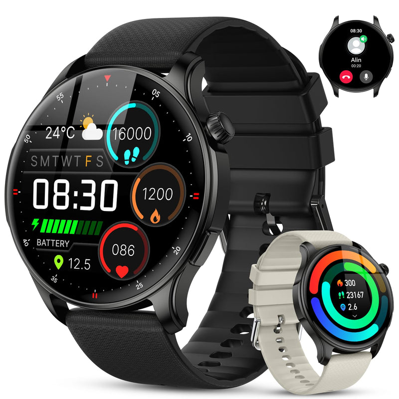 Smart Watch for Men Women Fitness: Make Answer Call Smart Watches for Men Digital Watches Waterproof Running Step Tracker Smartwatch Android Phone iPhone Samsung Compatible Sleep Heart Rate Monitor Black