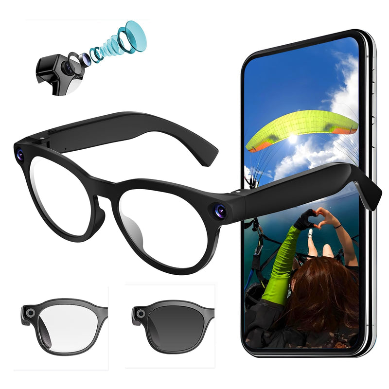 AI Smart Glasses with Camera,8MP Camera Glasses,1200P Video Record Glasses | Real Time Translation,AI Assistant,Object Recognition,Open-Ear Audio,Bluetooth,Replaceable Sunglasses Lenses for Men Women