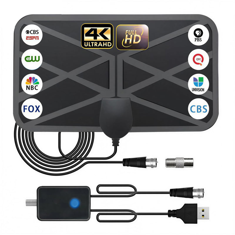 TV Antenna Indoor Digital Antenna Portable TV Antenna for Local Channels Supports 4K 1080p Smart TVs - Includes Signal Amplifier 16.5-Foot HDTV coaxial Cable black Small