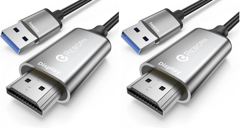Reborn USB to HDMI Adapter Cable 10FT, 1080P@60Hz USB 3.0 to HDMI Multi-Display Cable Converter Suitable for Macos Windows 7/8/10/11 - Driver Installation is Required (Pack of 2) 10FT (Pack of 2)