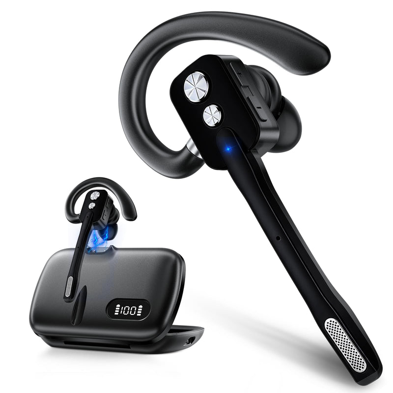 Swiitech Bluetooth Headset, Wireless Headset with Dual-Mics & Noise Cancelling, Bluetooth Earpiece with Mute, V5.3 Hands-Free Headset with QCC Chip for Phone PC iOS Android (Charcoal)