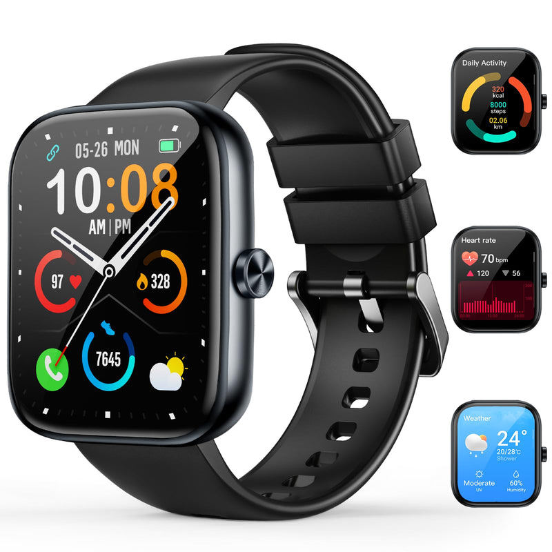 Smart Watch for Men Women with Bluetooth Call, 1.83" HD Fitness Watch IP68 | 110+ Sport Modes, Heart Rate, Sleep & SpO2 Monitor, Text & App Alerts, Touchscreen, IP68 Waterproof, 300mAh Battery, Black