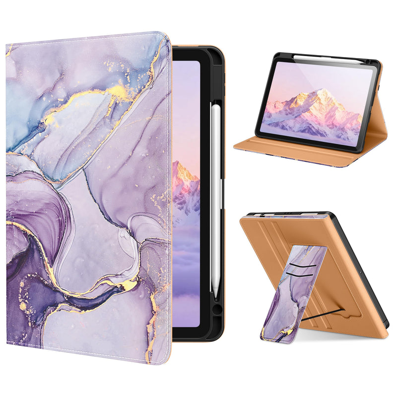 DTTO for iPad Air 11-inch Case M4 / M3 / M2 (2026/2025/2024), Marble Lilac | Slim Reading PU Leather Cover with Pencil Holder for iPad Air 5/4, Card Slot, Vertical & Horizontal Angles, Auto Wake/Sleep A-Lilac Marble