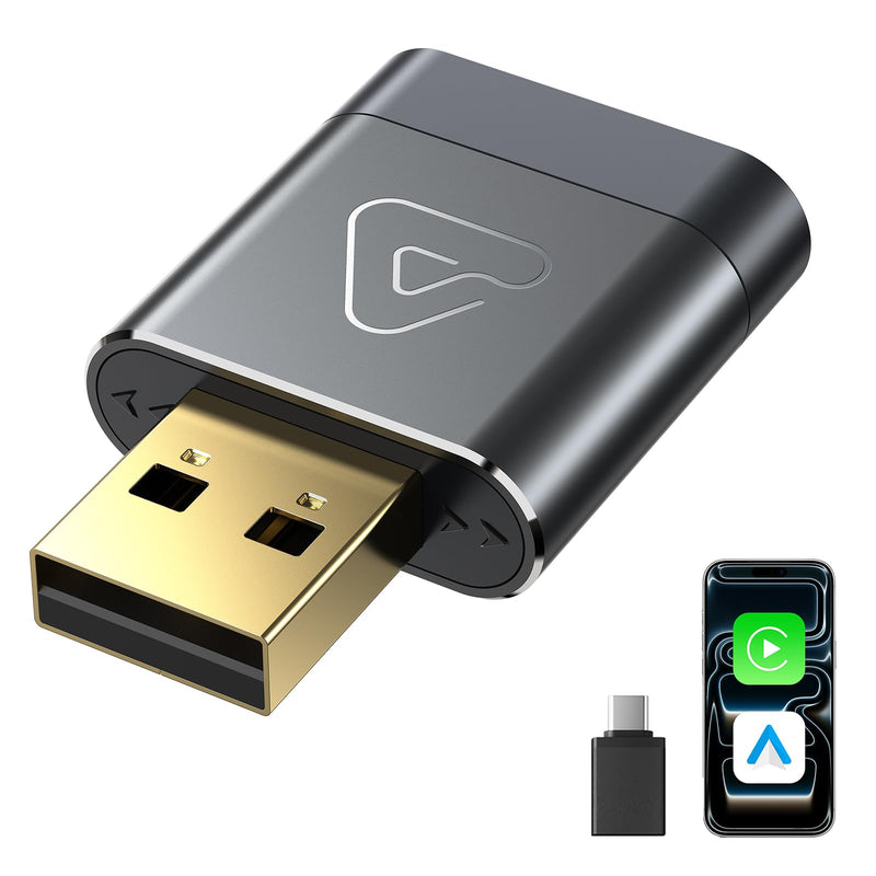 Wireless CarPlay & Android Auto Dongle for Digital Media Receivers Gray | Ultra Mini, Fast Stable Connection, No Overheating, Plug & Play, Auto Reconnect, Bluetooth Wi-Fi, USB-A USB-C, Voice Control
