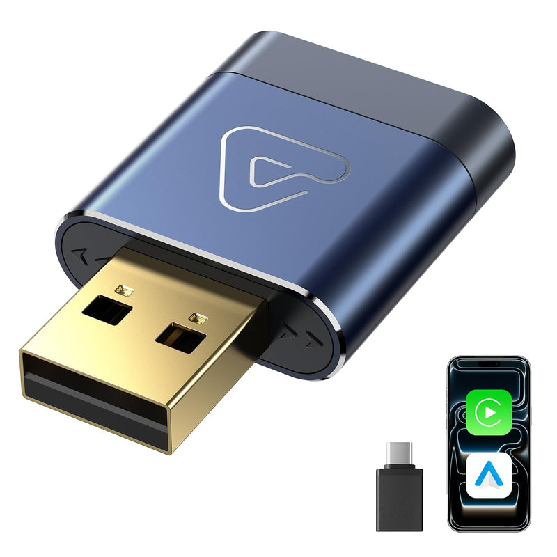 Wireless CarPlay & Android Auto Dongle for Digital Media Receivers Blue | Ultra Mini, Fast Stable Connection, No Overheating, Plug & Play, Auto Reconnect, Bluetooth Wi-Fi, USB-A USB-C, Voice Control
