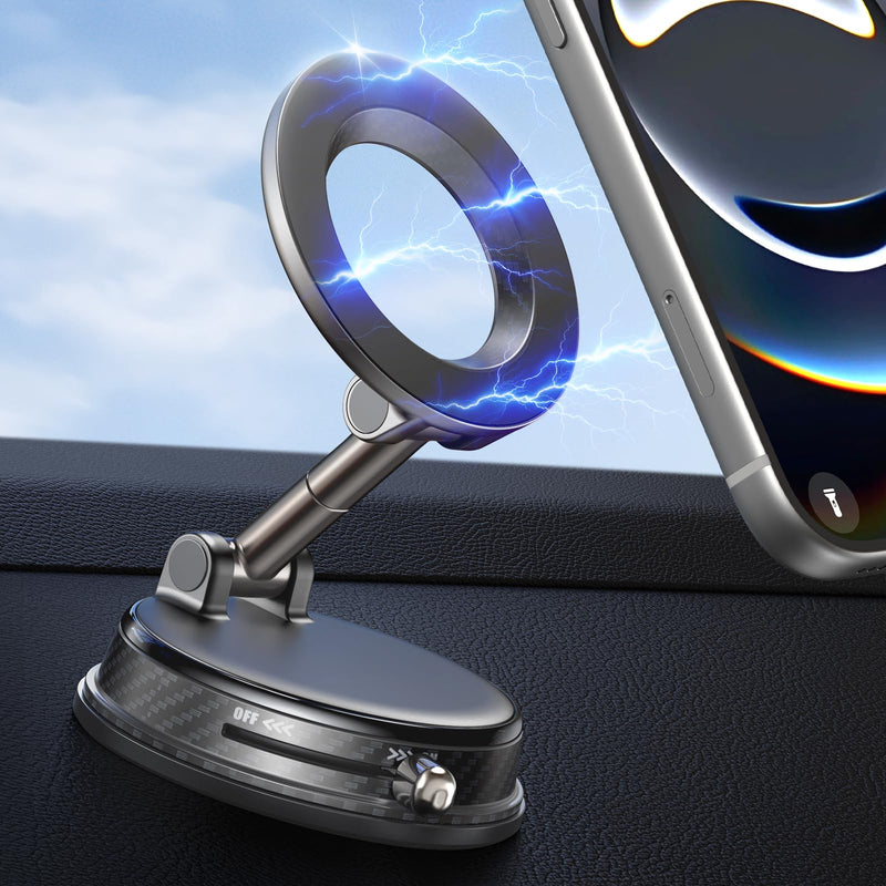 Magnetic Car Phone Holder, Magsafe Car Mount, Phone Holders for Your Car | 2026 Vacuum Design, 85LBS Strongest Suction & 2600gf Magnetic, 360° Adjustable Foldable, For iPhone 17 16 15-Grey Grey